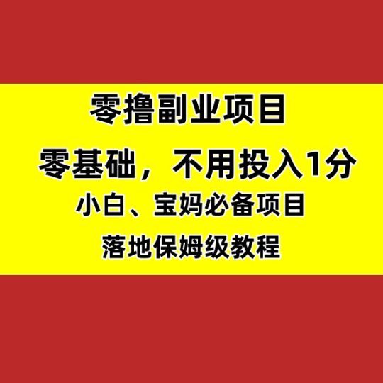 零撸副业项目，零基础，小白、宝妈必备项目，落地保姆级教程。